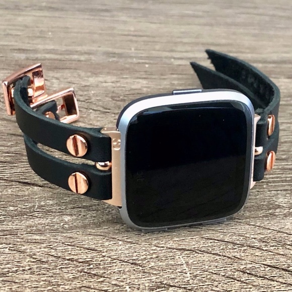 Fitbit Versa 2 Black Leather Double Strap Band main image 8